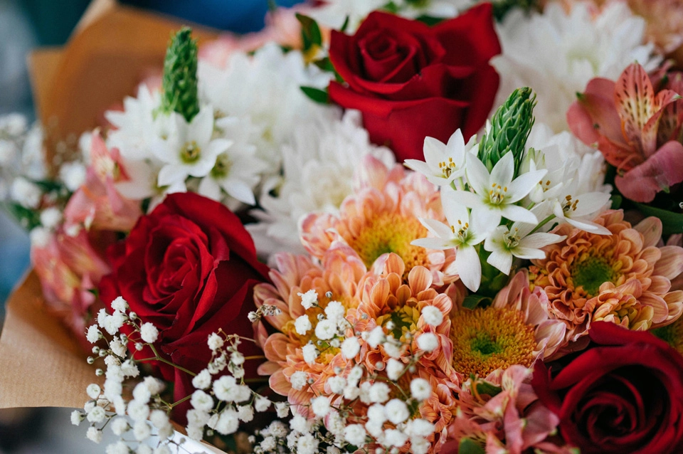 a bouquet of different coloured flowers